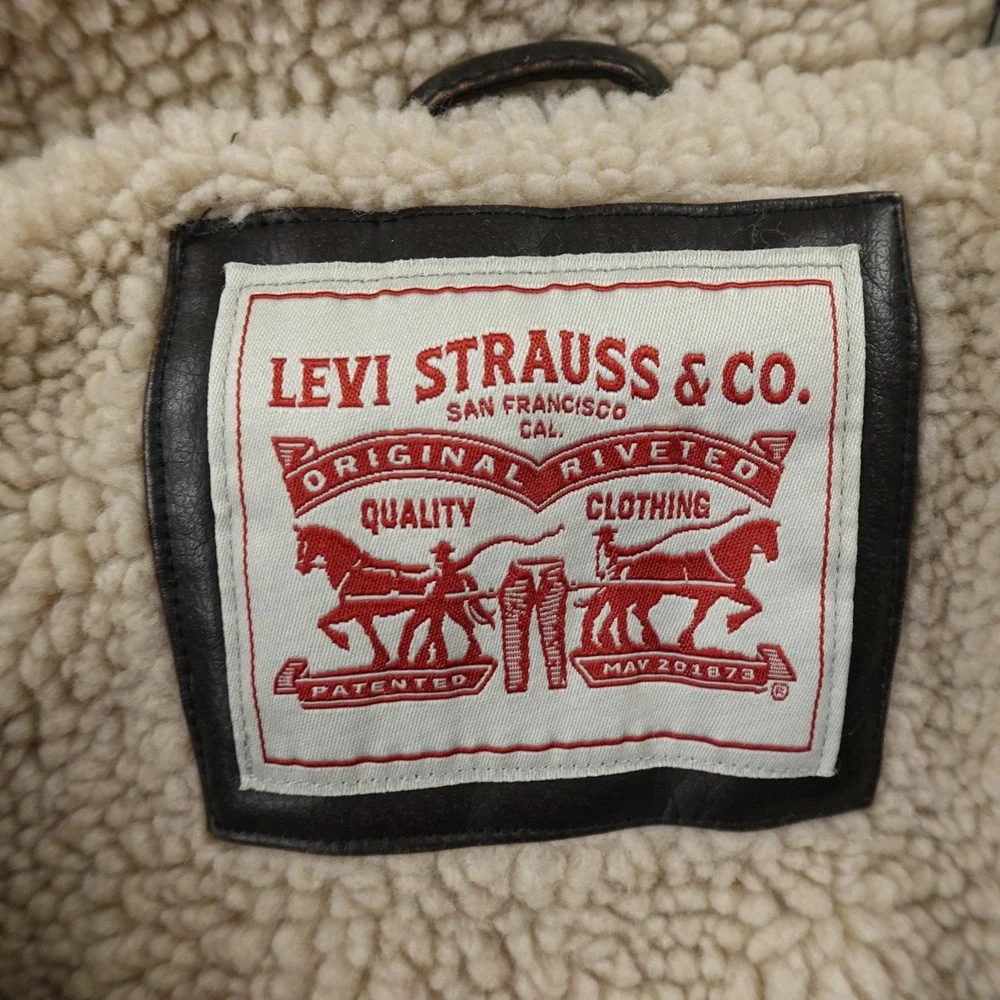 NEW Levis Jacket Mens XL Brown Sherpa Lined Faux Leather Trucker Bomber Coat Zip